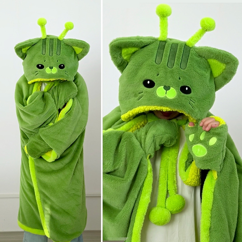 Fire Blanket Kitchen - Cartoon Niedliche Alien-Katze Kapuzendecke Plüsch-Umhang für